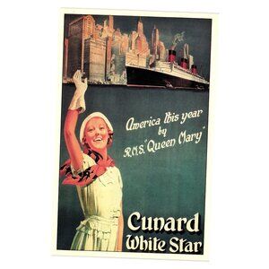 Cunard White Star RMS Queen Mary Poster Art Print Marine Collection 1990 Vintage